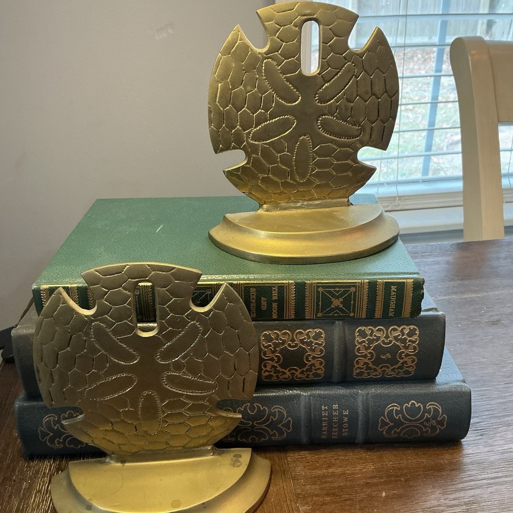 VTG Solid Brass Sand Dollar Bookends – Coastal Nautical – Made in Taiwan – 1970s